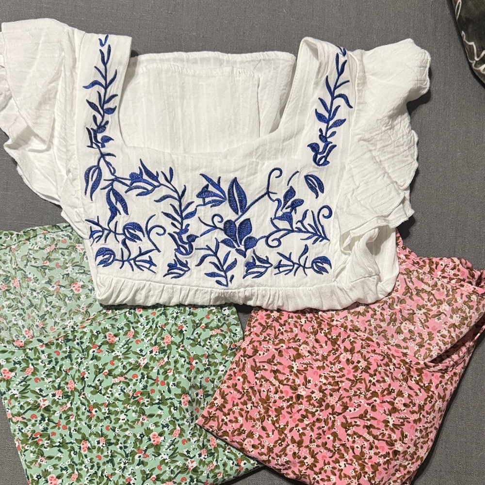White Blouse with Blue Embroidery